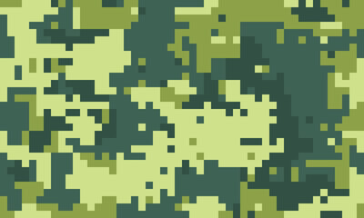 Abstract pixelated camouflage pattern in olive green and beige tones.  Ideal for backgrounds, textiles, or digital design projects.