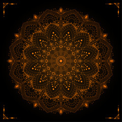 Glowing Golden Floral Mandala Vector Design for Wall Art, Logo, Home Decor, Poster, Fabric Print, Digital Background, Invitation, Ornament, Greeting Card, Packaging, Coloring Book