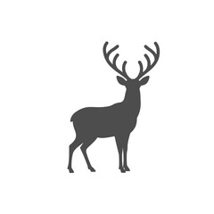 Fototapeta premium Majestic Deer Silhouette: A minimalist, yet captivating silhouette of a regal deer with prominent antlers, showcasing the animal's elegant form in a monochrome design.