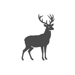 Obraz premium Majestic Silhouette: A striking monochrome depiction of a noble stag, its impressive antlers reaching skyward, showcasing the grace and power of the wild.