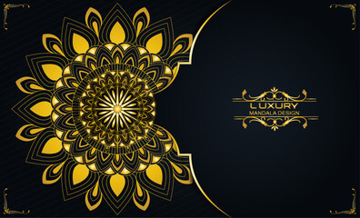 Elegant Glowing Mandala Banner – Curved Line Floral Vector for Website Header, Wall Decor, Event Backdrop, Printable Poster, Invitation, Digital Background, Ornament, Greeting Card with Golden Color