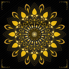 Traditional Floral Mandala Vector Design for Tattoo, Wall Art, Yoga, Meditation, Decoration, Fabric Print, Packaging, Greeting Card, Ornament, Poster with Yellow color