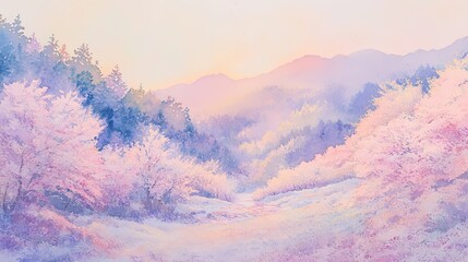 Fototapeta premium Watercolor pointillism, pastel CMYK colors, spring, emotional landscape of spring