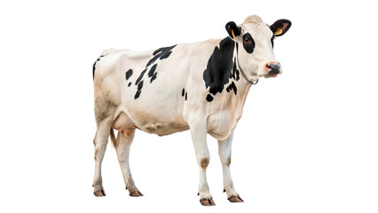 Milk dairy Black and white cow standing isolated on transparent background