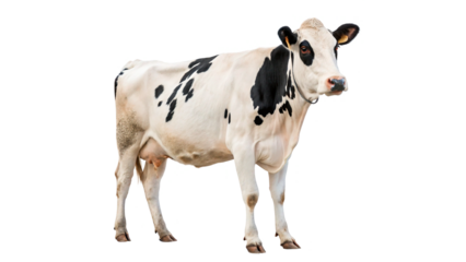 Milk dairy Black and white cow standing isolated on transparent background