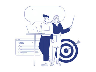 Virtual characters social communication concept business flat vector hand drawn illustration
