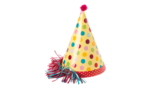 Colorful Polka Dot Party Hat With Tassel isolated on transparent background