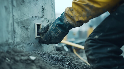 Construction Worker Installing Electrical Outlet