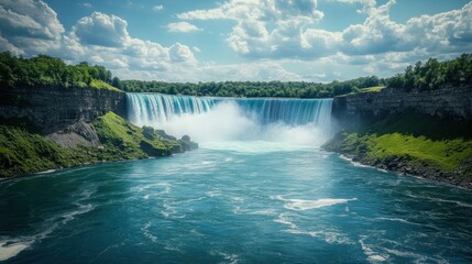 Fototapeta premium Majestic waterfall cascading into turquoise waters