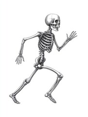 Running Skeleton Engraving Sketch - A detailed engraving sketch of a skeleton running, symbolizing mortality, movement, life, death, and the human anatomy