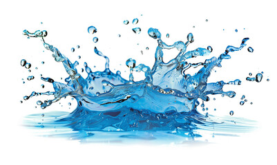 Blue drop falling in water with splash on white background