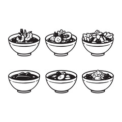 Gumbo bowl with ingredients in line art style