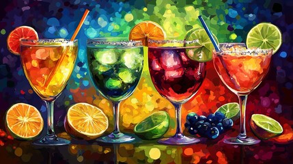 Elegant Display of Three Wine Glasses Surrounded by Fresh Fruit in a Warm and Inviting Setting