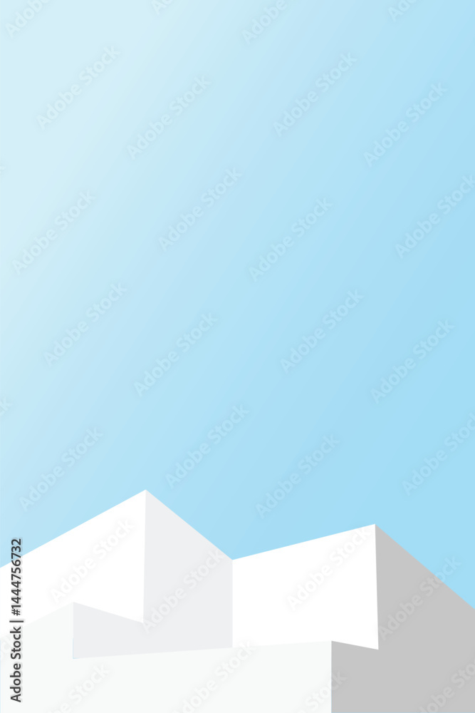 Poster white podium blue background minimal design geometric shapes modern style clean empty vertical compo