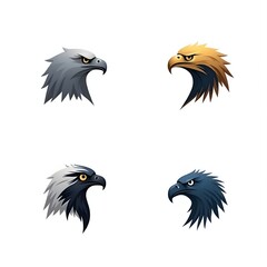 Set of Eagle Head Icons Flying Falconry Hawk Falcon Predator Bird Wildlife Wing Wildlife American Freedom Symbol Vector Illustration