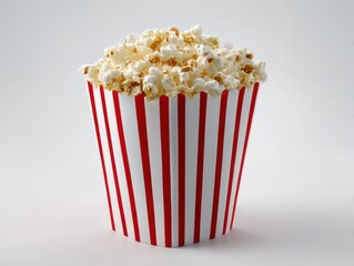 Popcorn in striped bucket isolated on white background