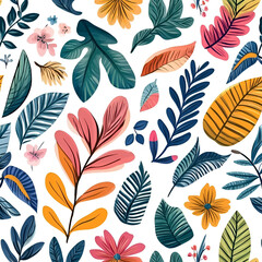 Vibrant botanical artwork nature scene digital illustration colorful foliage aesthetic design creative expression