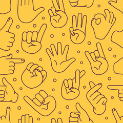 Fototapeta premium Hand gesture outline doodle seamless pattern
