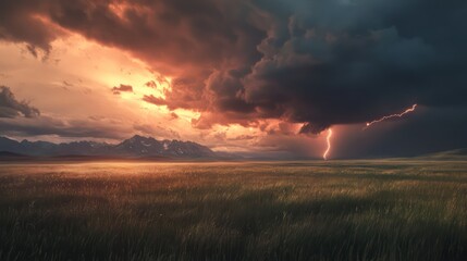 Stormy landscape over field