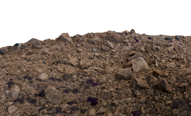 A large pile of varied-sized rocks and dirt, with a rough, uneven surface
