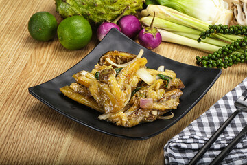 Roasted Thai eggplant with onion