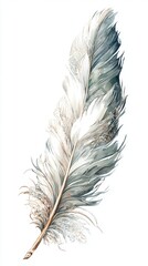 Fototapeta premium A delicate watercolor painting of a light gray feather with soft blue and beige accents.