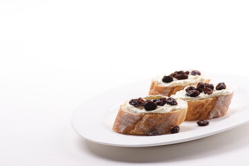 sourdough with raising topping isolated on white background