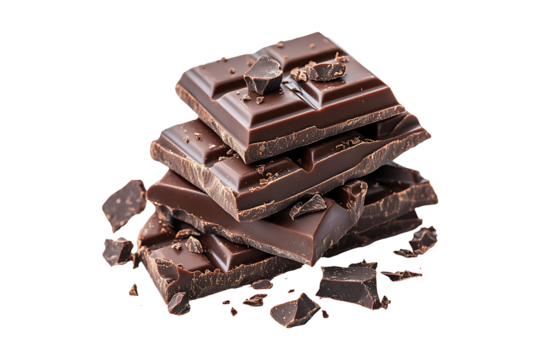 Blue background with a brown chocolate bar and chunk Transparent background