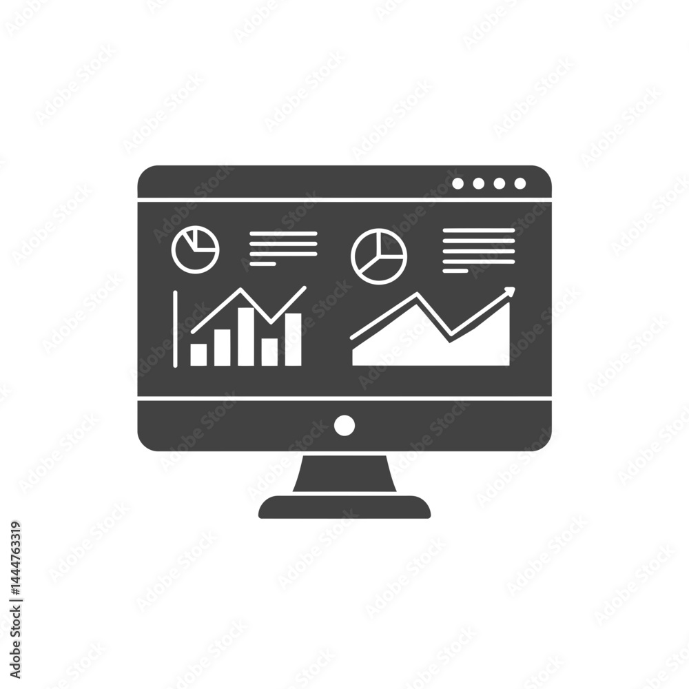 Poster data visualization and analysis: a sophisticated monitor display, showcasing dynamic charts and grap