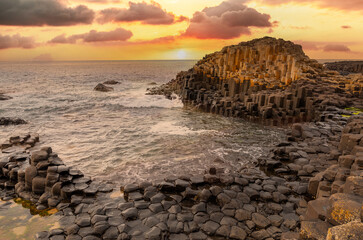 Coucher de soleil à la Chaussée des Géants, Irlande