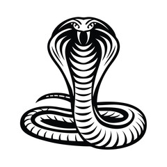 Cobra Snake Upright, Black and White Silhouette, Hooded and Coiled, Dangerous Reptile