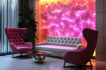 Stylish interior with pink furniture and modern decor