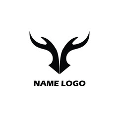 Minimalist black abstract horn or antler logo design on a white background with placeholder text. Ideal for brand identity, company emblem, or business icon use.