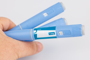 Isolated horizontal image of GLP-1 Semaglutide therapy injection pens
