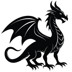 dragon black silhouette vector, Simple silhouette Design vector icon with white background, Traditional Chinese dragon silhouette vector illustration, Chinese dragon silhouette on white background.