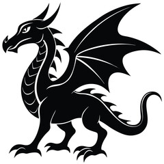 dragon black silhouette vector, Simple silhouette Design vector icon with white background, Traditional Chinese dragon silhouette vector illustration, Chinese dragon silhouette on white background.