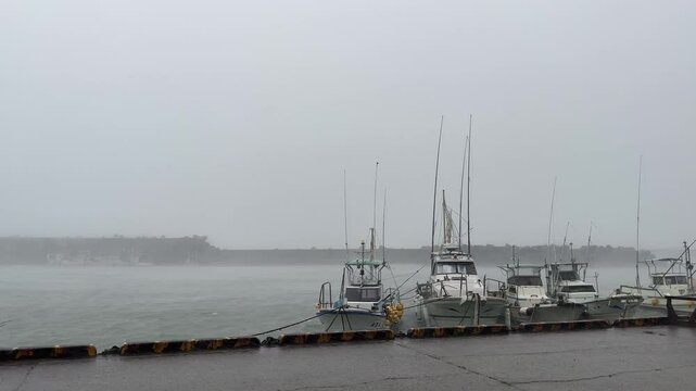 Strong Winds Sweep Across Boats Sheltering In Harbor As Storm Hits - Lan