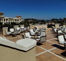 Bright view of a café under the summer sun