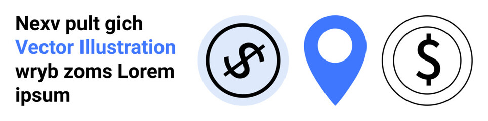 Dollar coins and a blue location pin symbolizing finances, navigation, and digital money. Ideal for banking, e-commerce, fintech, investment, navigation apps, financial planning simple landing page