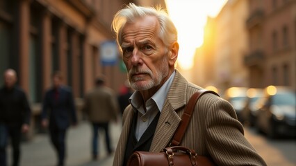 Senior Man Walking On City Street