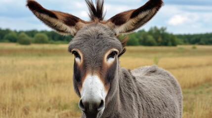 Fototapeta premium Curious Donkey Stares in a Rural Setting