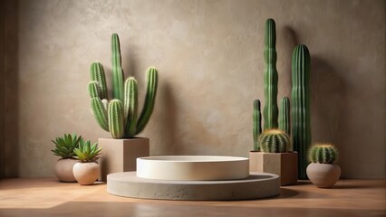Desert Oasis Stone Display Podium with Cactus Rendering,, modern decor, ,  modern decor
