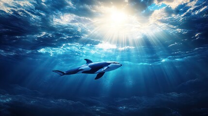 Whale underwater sky sunlight