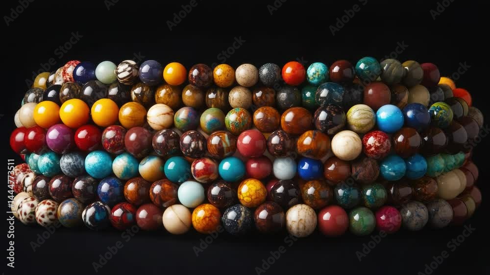 Poster A colorful array of beads arranged on a dark background