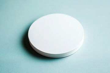 Minimalistic white circular object on a soft blue background, ideal for product mockups