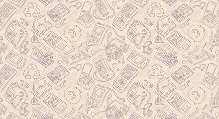 Seamless Pattern of Electronic Gadgets and Recycling Symbols
