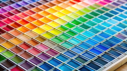 Color mixing box with CMYK colors arranged in a horizontal row, color palette