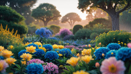 Fototapeta premium A stunning display of colorful flowers in a beautiful garden under the warm sunlight.