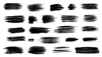 Abstract Ink Brush Strokes Black  White Design Elements. (4)