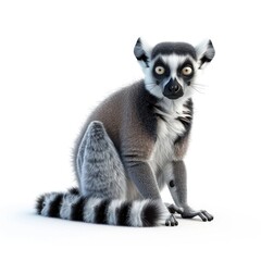 Ring-tailed lemur, seated, against a white background.